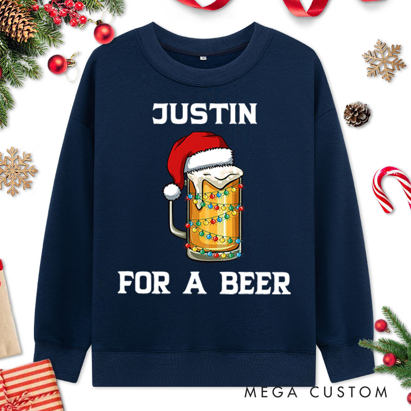 Personalized Couple For a Beer and It’s the Most Wonderful Time Christmas Sweatshirt Xmas Matching Sweatshirt for Husband Wife Boyfriend Girlfriend