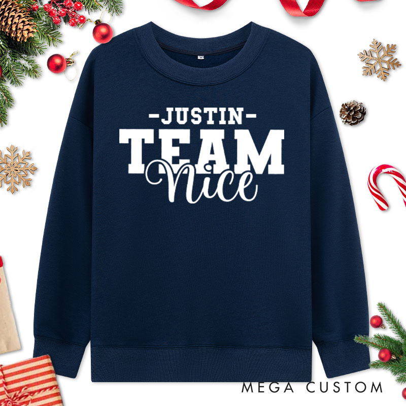 Personalized Couple Team Nice and Team Naughty Christmas Sweatshirt Couple Xmas Matching Crewneck Sweatshirt for Husband Wife Boyfriend Girlfriend
