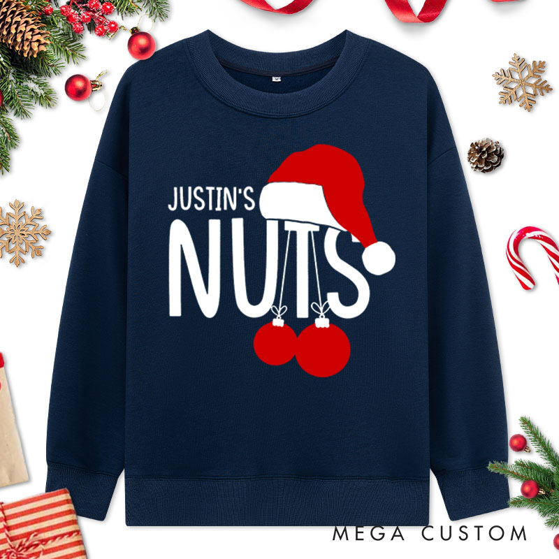 Personalized Couple Nuts and Chest Christmas with Santa Hat Matching Sweatshirt Couple Xmas Antler Sweatshirt for Husband Wife Boyfriend Girlfriend