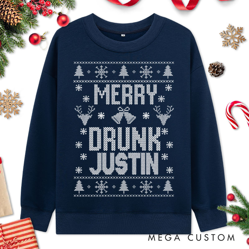 Personalized Couple Merry Drunk and We're Christmas Sweatshirt Couple Xmas Ugly Sweater Design Sweatshirt for Husband Wife Boyfriend Girlfriend