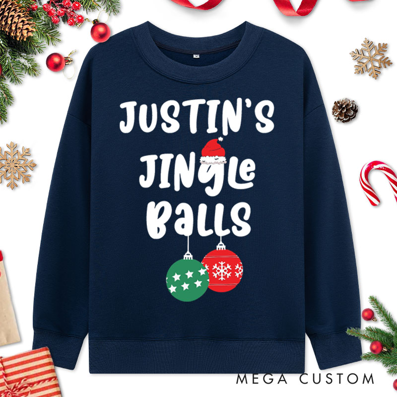 Personalized Couple Humor Jingle Balls and Tinsel Tits with Santa Hat Sweatshirt Xmas Ball and Wreath Sweatshirt for Husband Wife Boyfriend Girlfriend