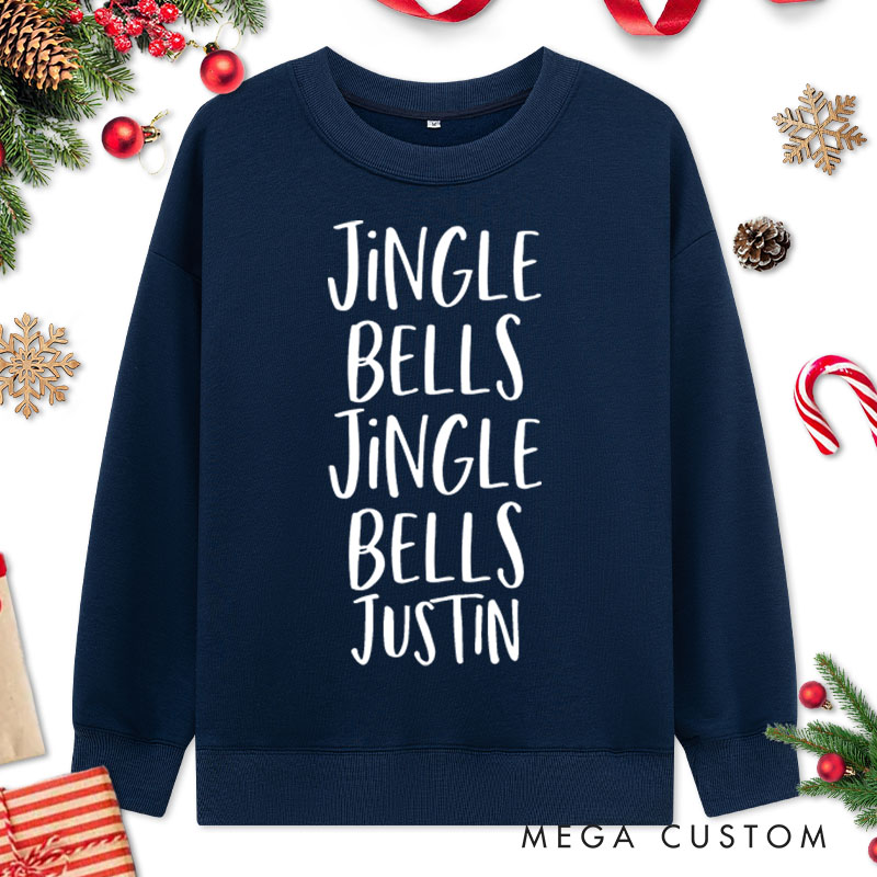 Personalized Couple Jingle Bells Jingle Bells Baby on the Way Christmas Sweatshirt Couple Xmas Matching Sweatshirt for Husband Wife Hubby Wifey
