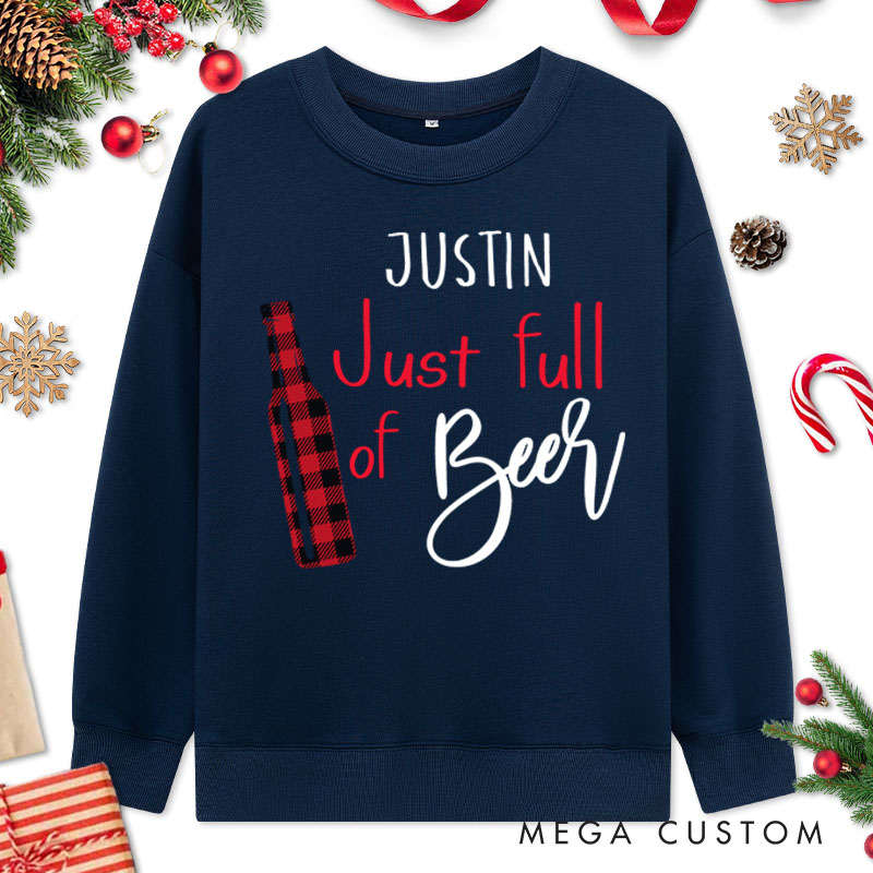 Personalized Couple Christmas Plaid Full of Beer and Full of Holiday Cheer Sweatshirt Couple Xmas Sweatshirt for Husband Wife Boyfriend Girlfriend