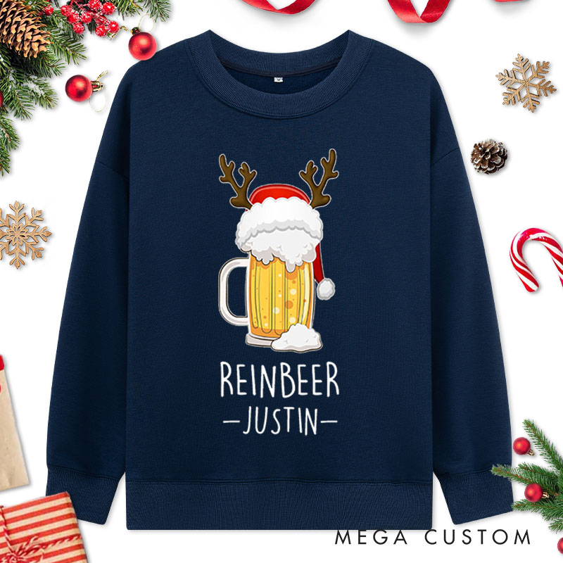 Personalized Couple Reinbeer and Winedeer Christmas Sweatshirt Couple Xmas Antlers Matching Sweatshirt for Husband Wife Boyfriend Girlfriend