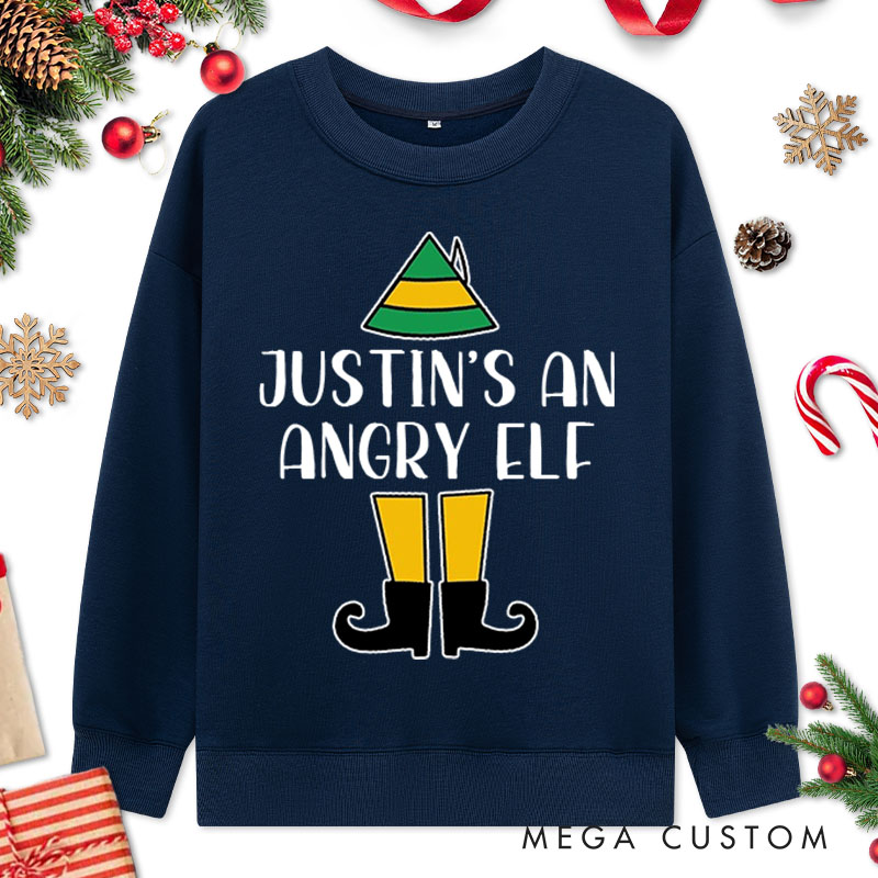 Personalized Couple He's an Angry Elf Christmas Sweatshirt Couple Xmas She's an Angry Elf Matching Sweatshirt for Husband Wife Boyfriend Girlfriend