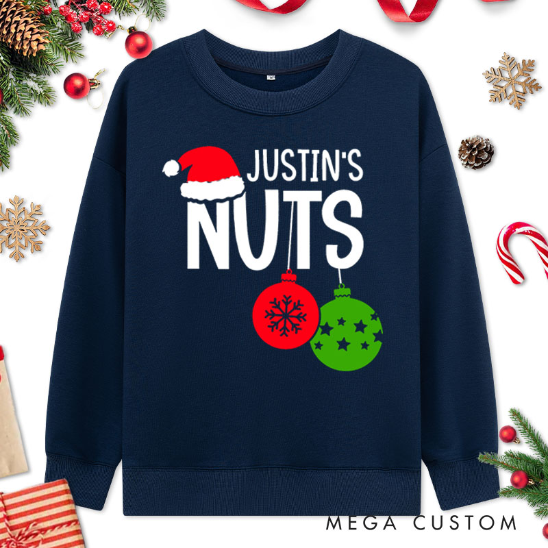 Personalized Couple Cheeky Nuts and Chest with Santa Hats Christmas Sweatshirt Xmas Matching Crewneck Sweatshirt for Husband Wife Boyfriend Girlfriend