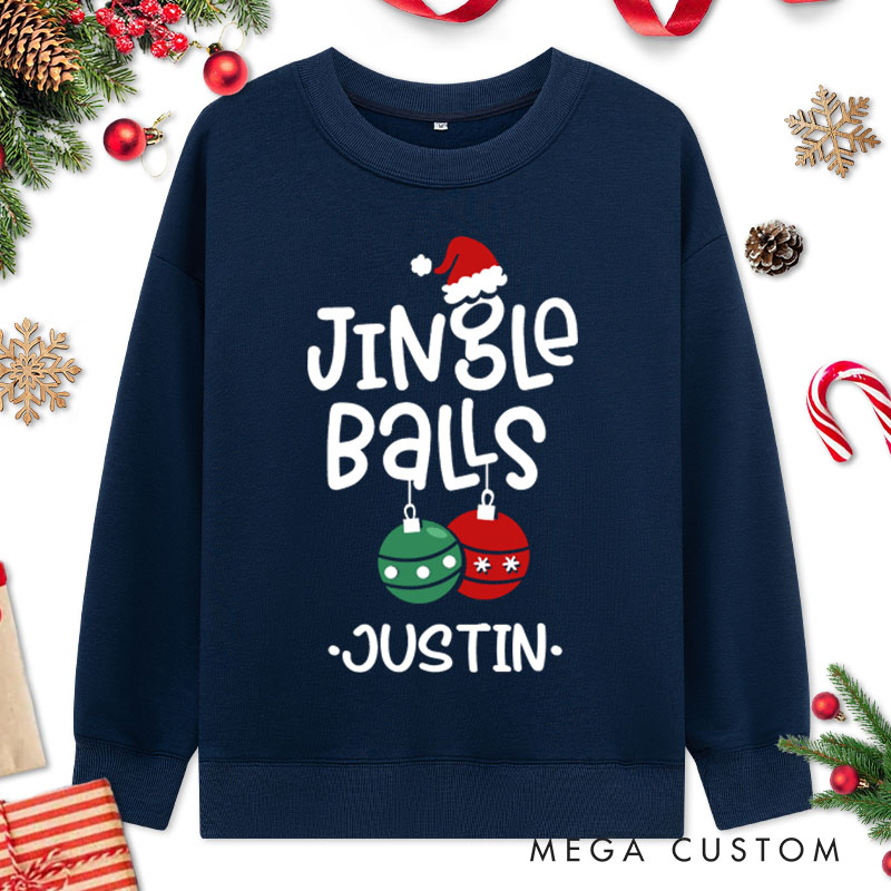 Personalized Couple Cute Jingle Balls and Tinsel Tits Christmas Sweatshirt Xmas Fun Ball and Wreath Sweatshirt for Husband Wife Boyfriend Girlfriend
