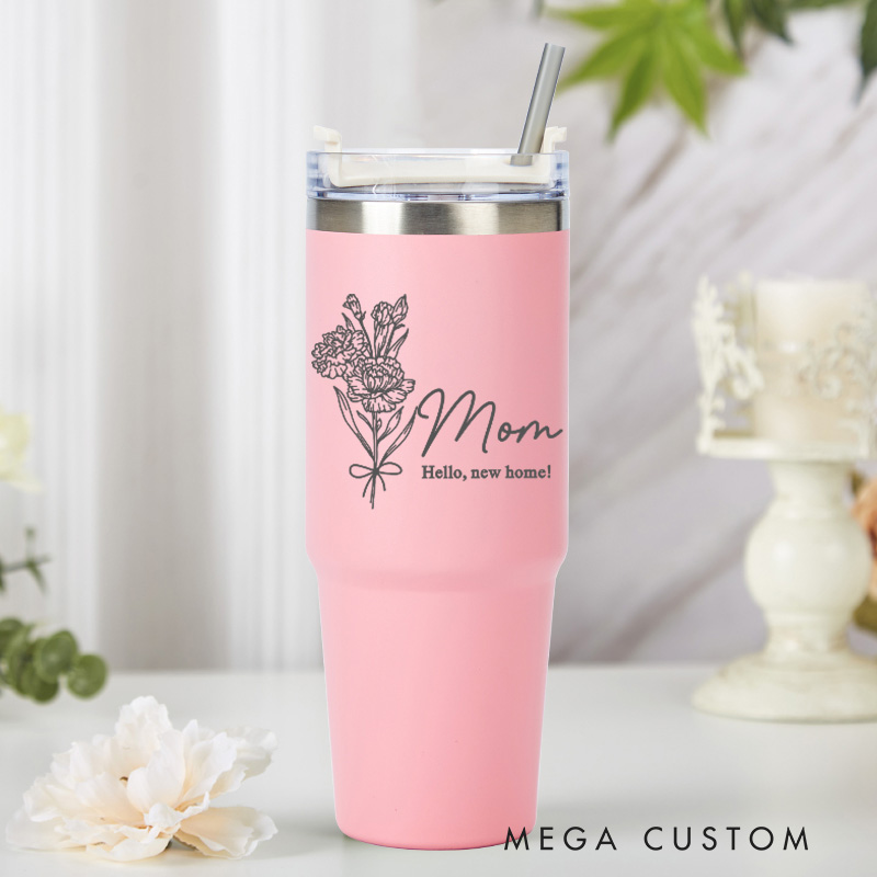 Personalized Tumbler with Straw Custom Floral Design for Mom Insulated Stainless Steel Cup Perfect for Housewarming Gifts Travel or Daily Use