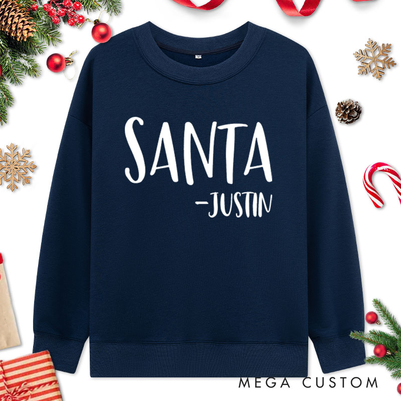 Personalized Couple Santa and Santa's Favorite Ho Christmas Sweatshirt with Name Couple Xmas Matching Sweatshirt for Husband Wife Boyfriend Girlfriend