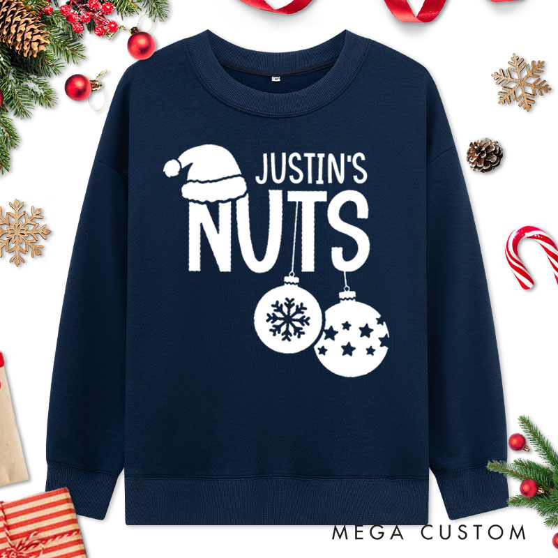 Personalized Couple Simple Nuts and Chest Christmas Sweatshirt with Name Xmas Matching Crewneck Sweatshirt for Husband Wife Boyfriend Girlfriend