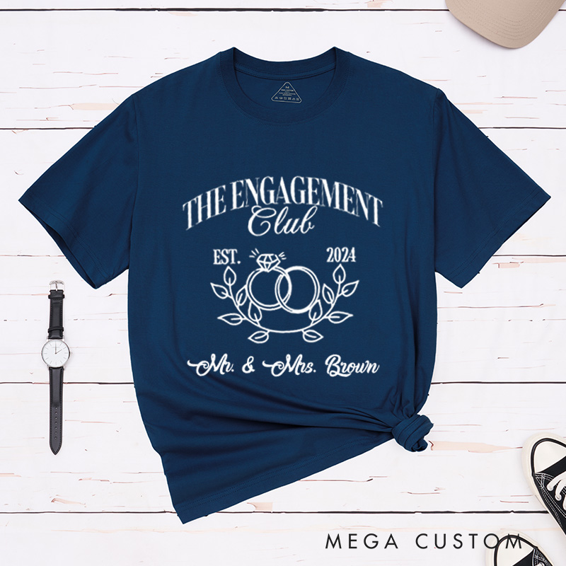 Personalized Fiancee Classic Engagement Club with Intertwined Rings and Leaves Engagement Couple Classic T-Shirt