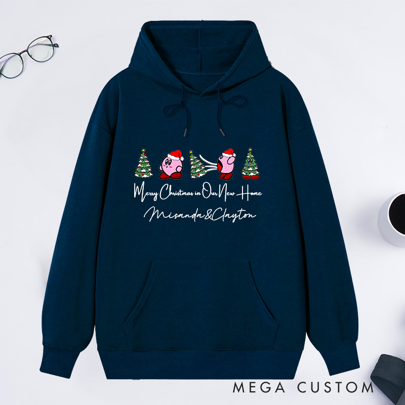 Personalized Hoodie Merry Christmas in Our New Home Design Custom Couple Sweatshirt for Christmas Housewarming Gift Family Christmas Hoodie