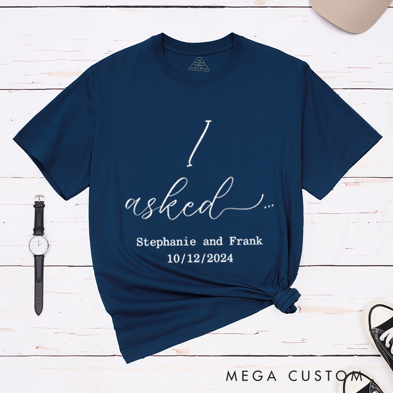 Personalized Minimalist I Asked and I Said Yes Engagement Announcement Matching Engagement Couple Classic T-Shirt