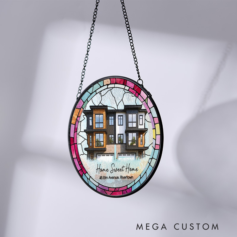 Personalized House Stained Glass Suncatcher Custom Window Hanging Housewarming Stained Glass New Home Decor Realtor Closing Gift