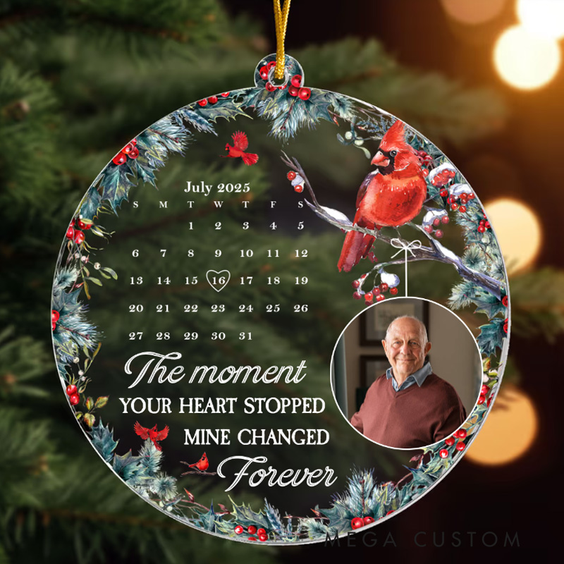 Personalized Acrylic Photo Christmas Ornament The Moment Your Heart Stopped Mine Changed Forever Sympathy Gift for Loss of Grandfather