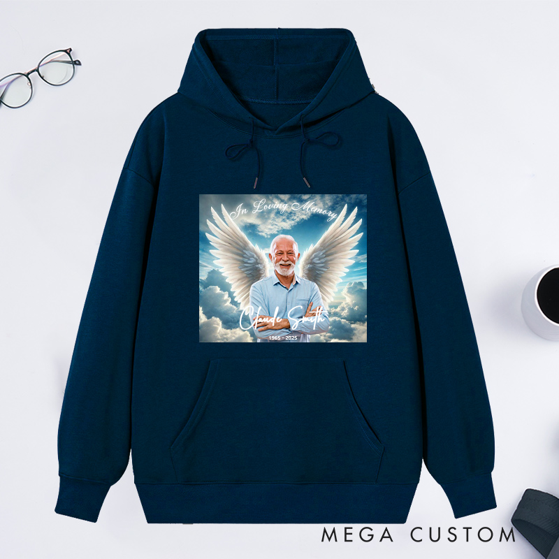 Personalized Memorial Photo Hoodie Memorial Gift for Loss of Grandfather Father or Loved One In Loving Memory Gift Angel Wings Sweatshirt 