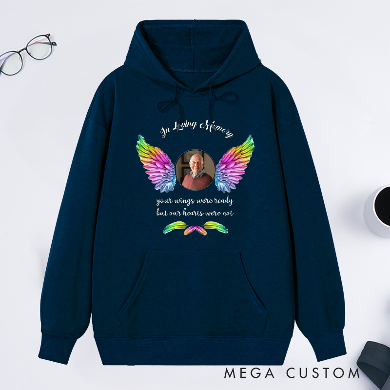 Personalized Photo Hoodie Memorial Gift for Loss of Grandfather Father Angel Wings Sweatshirt 
