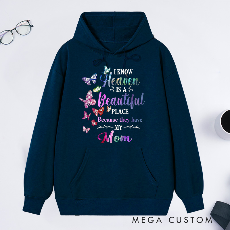 Personalized Mom Memorial Hoodie Butterflies Heaven Tribute Journal Sweatshirt Sympathy Gift for Grieving Mom Loss