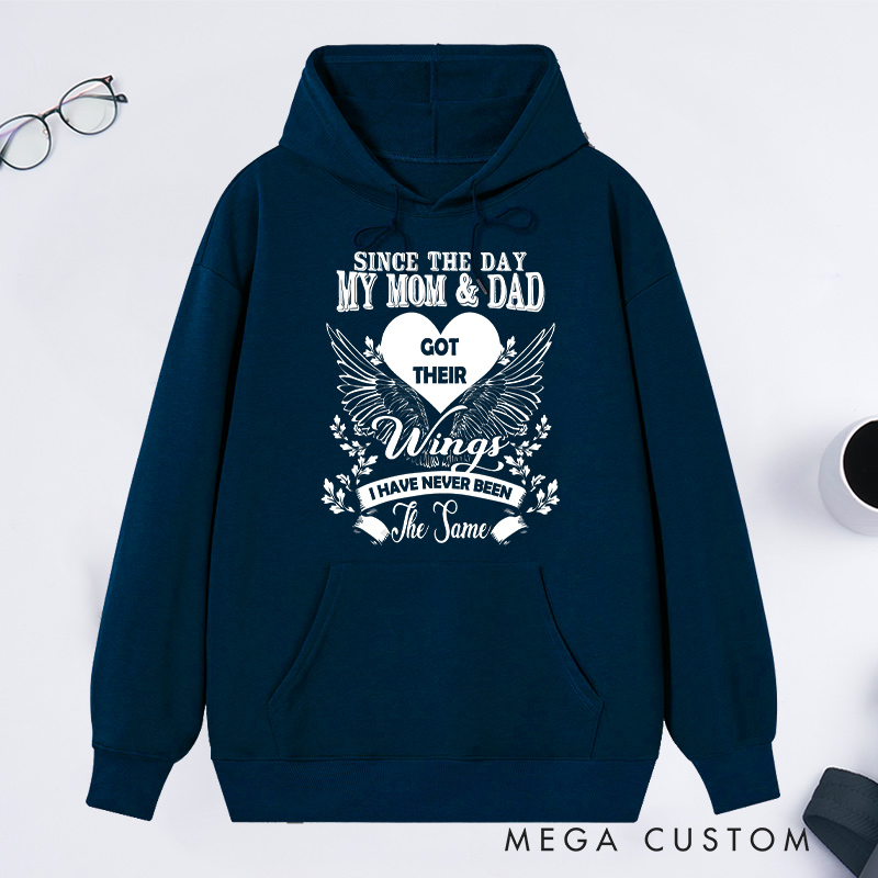 Personalized Memorial Hoodie Wings Heart Grief Journey Sympathy Gift for Loss of Parents Tribute