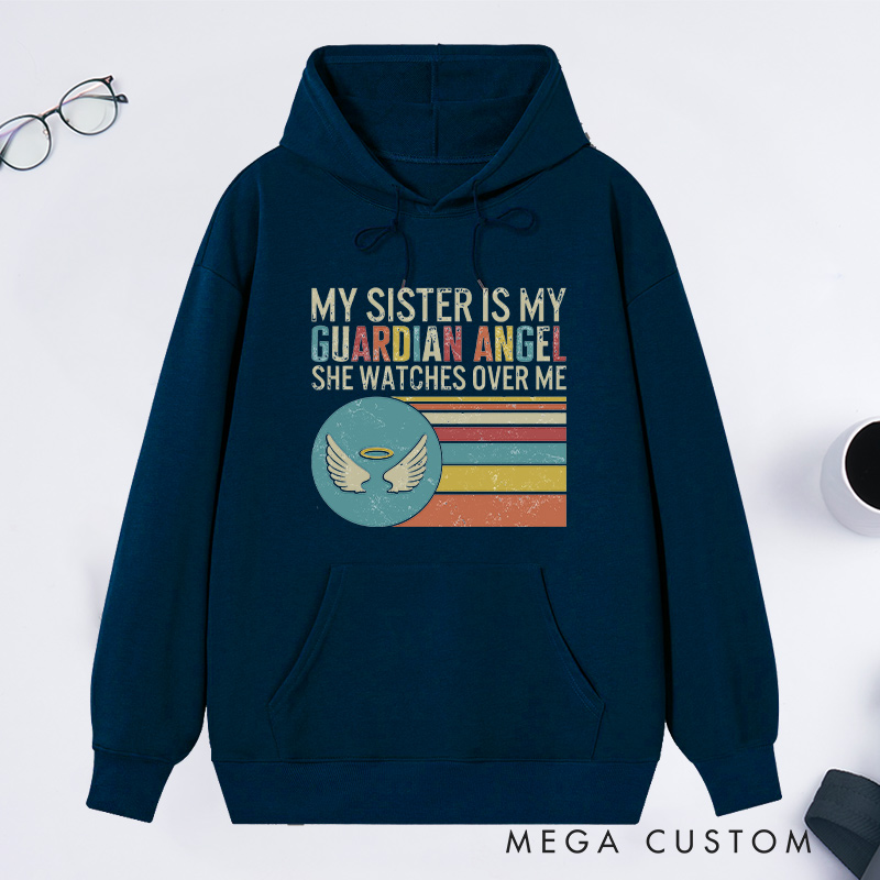 Personalized Memorial Hoodie Retro Stripes Guardian Angel Watches Over Sympathy Gift Loss of Sister Memorial Sweatshirt