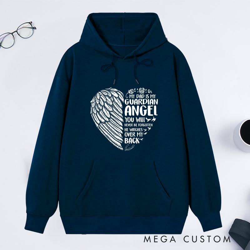 Personalized Memorial Hoodie Eternal Guardian Angel Winged Heart Never Forgotten Sympathy Gift Loss of Father Memorial Sweatshirt