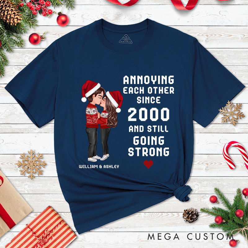 Personalized Christmas Hugging Kissing Couple T-Shirt Xmas Gift Shirt for Him Her Christmas Couple Top Cloth