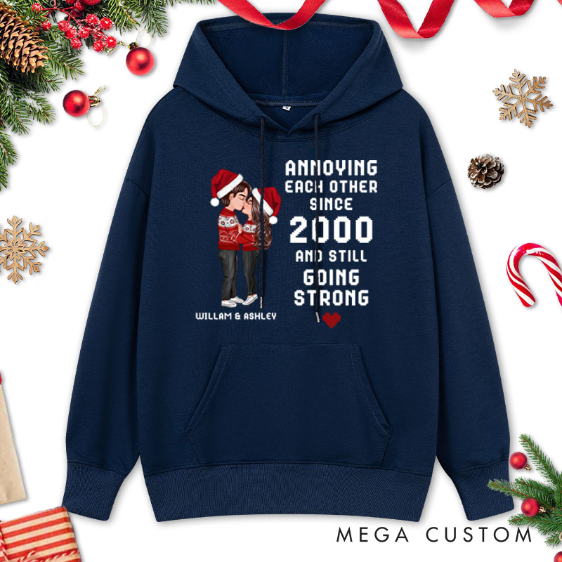 Personalized Christmas Hugging Kissing Couple Hoodie Xmas Gift Shirt for Him Her Christmas Couple Top Cloth