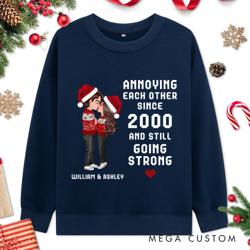 Personalized Christmas Hugging Kissing Couple Sweatshirt Xmas Gift Sweatshirt for Him Her Christmas Couple Top Cloth