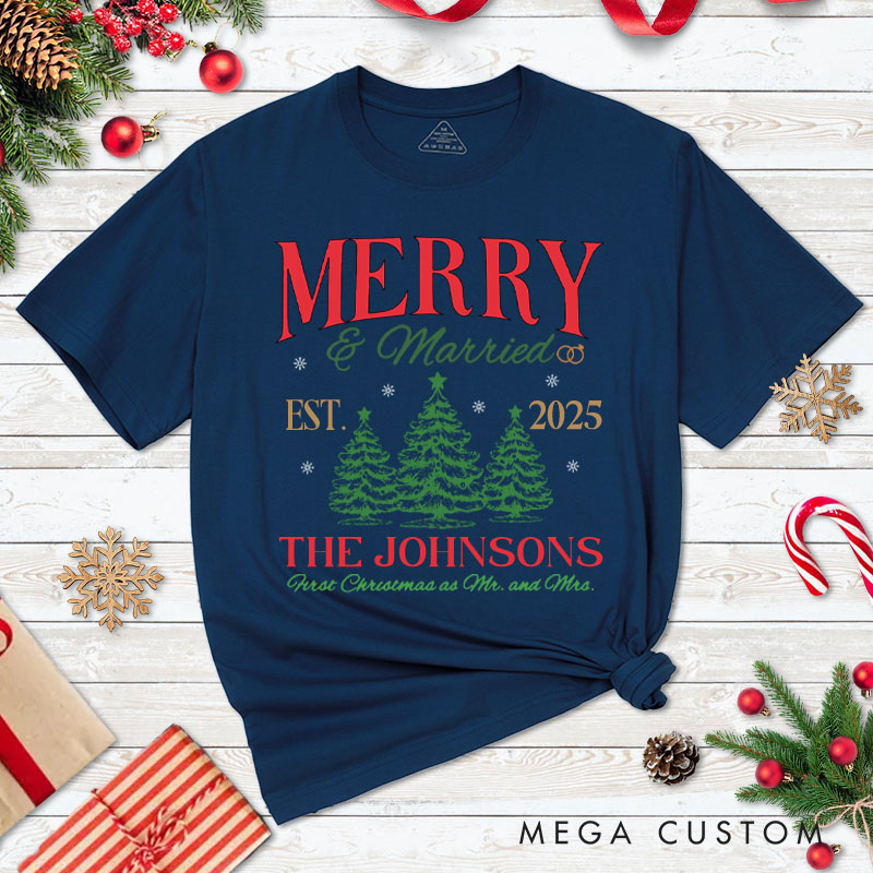 Personalized Joyful Merry and Married the First Christmas as Mr and Mrs Classic T-Shirt