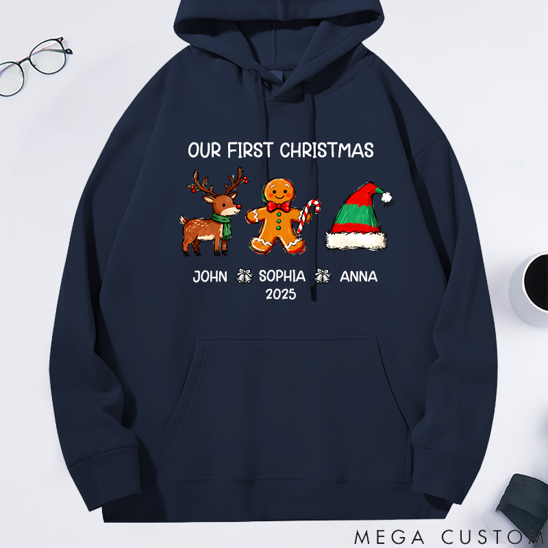 Personalized Classic Hoodie Christmas Hand-Drawn Style Cartoon Pattern Design
