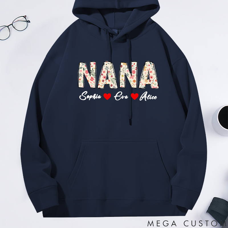 Personalized Classic Hoodie Floral Nana Design Happy Family Theme 
