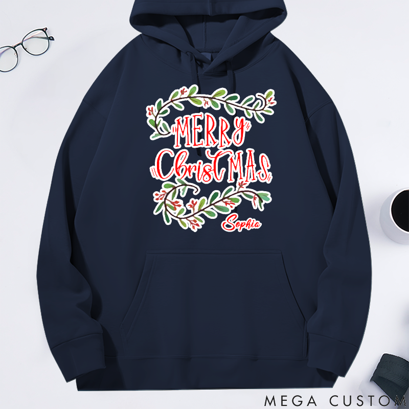 Personalized Classic Hoodie Merry Christmas Themed Minimalist Design
