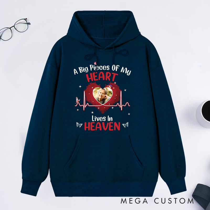 Personalized Memorial Hoodie Custom A Big Piece of My Heart Lives in Heaven Photo Memorial Sweatshirt Sympathy Gift Loss of Loved One 