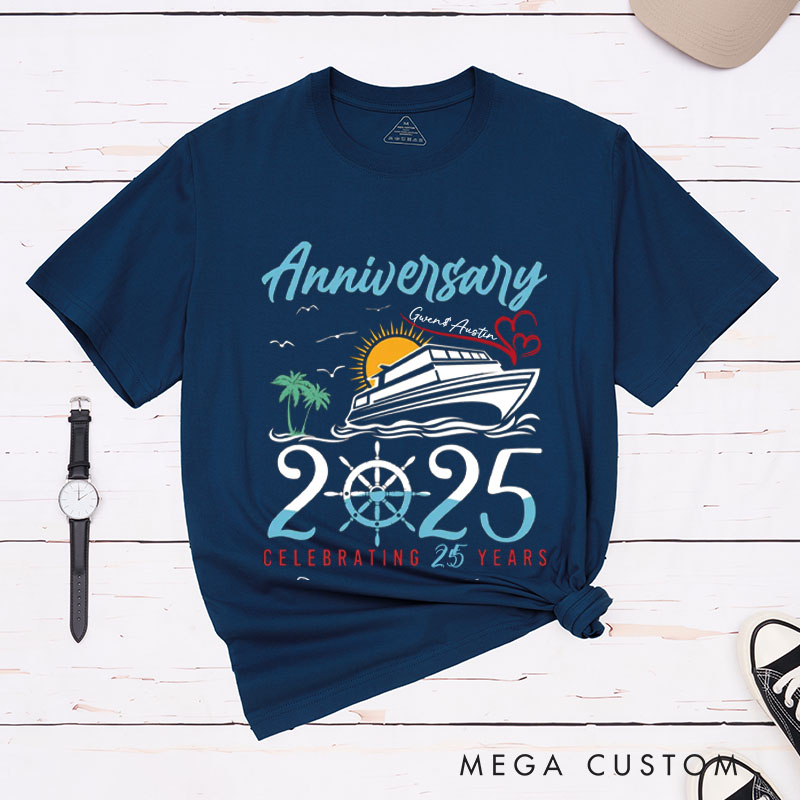 Personalized Couple 25th Cruisin Anniversary T-Shirt Celebrating 25 Years Anniversary T-Shirts for Husband Wife Cruisin Gift Tees
