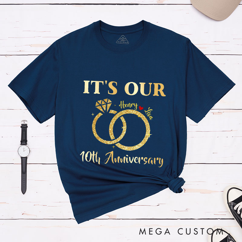 Personalized Couple 10th Anniversary T-Shirt It's Our 10th Anniversary T-Shirts Golden Celebration Anniversary Shirt for Husband Wife