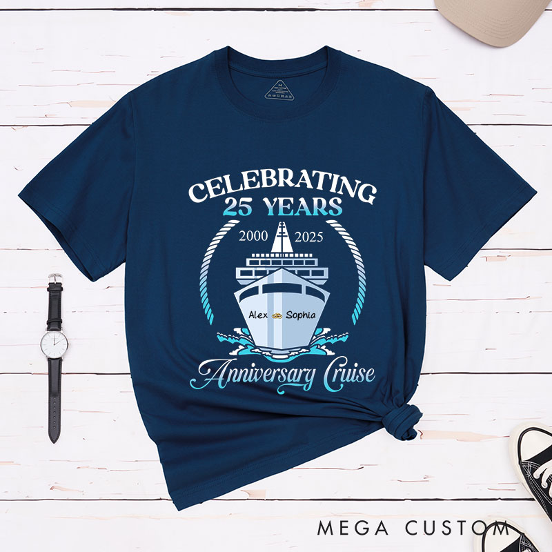 Personalized 25th Anniversary T-Shirt Couple Anniversary Cruise Shirts Celebrating 25 Years Tee for Wife Husband Couple Shirts for Her Him