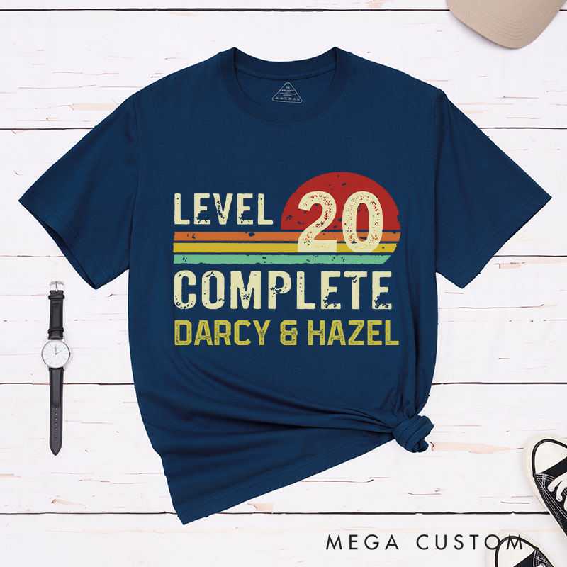 Personalized Couple 20th Anniversary T-Shirt LEVEL 20 COMPLETE Anniversary T-Shirts Sunset Couple Gift Tees for Wife Husband 