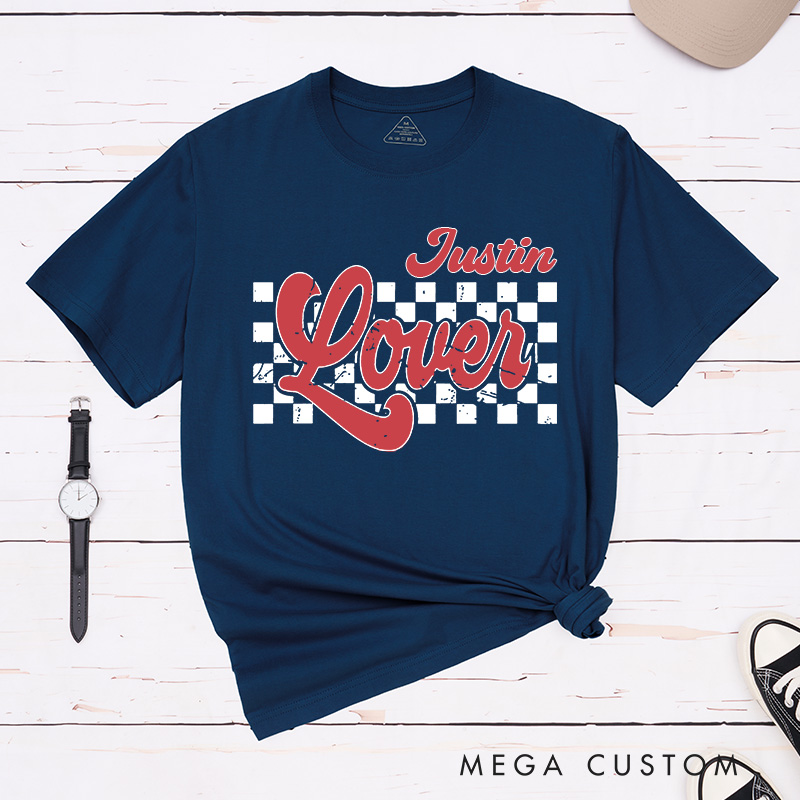 Personalized Retro Couple Lover Checkered Matching T-Shirt Valentine's Day T-Shirt for Husband Wife Boyfriend Girlfriend Gift for Hubby and Wifey
