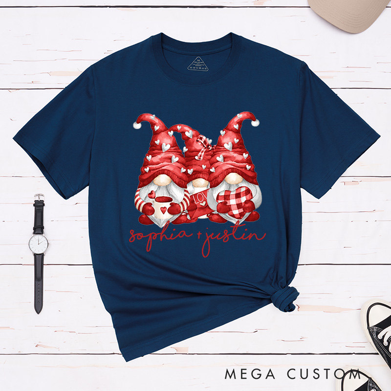 Personalized Couple Red Gnome with Heart Matching T-Shirt Valentine's Day T-Shirt for Husband Wife Boyfriend Girlfriend Gift for Hubby Wifey