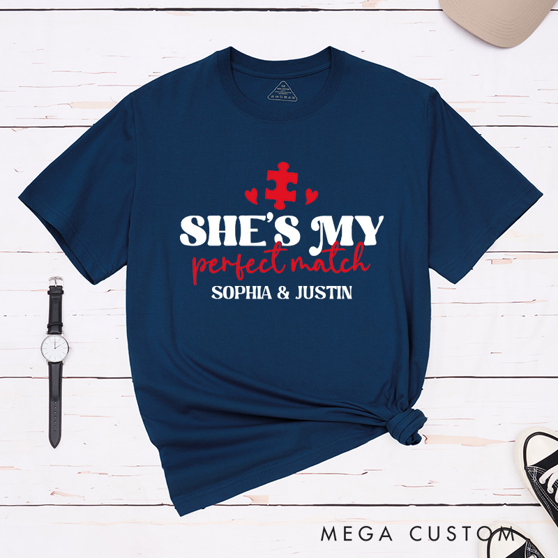 Personalized Couple She's My Perfect Match Matching T-Shirt Valentine's Day He's My Perfect Match T-Shirt for Husband Wife Boyfriend Girlfriend Gift