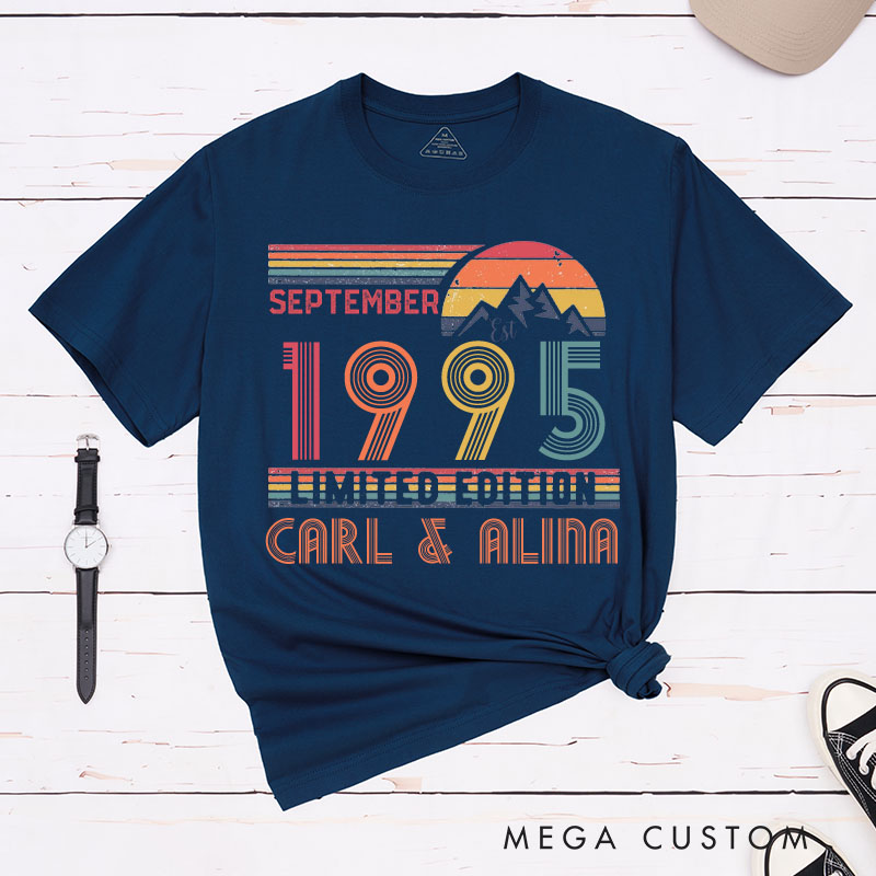 Personalized Couple 30th Anniversary T-Shirt Limited Edition 1995 - Anniversary Retro T-Shirt Wife Husband 30th Anniversary Tees for Couple