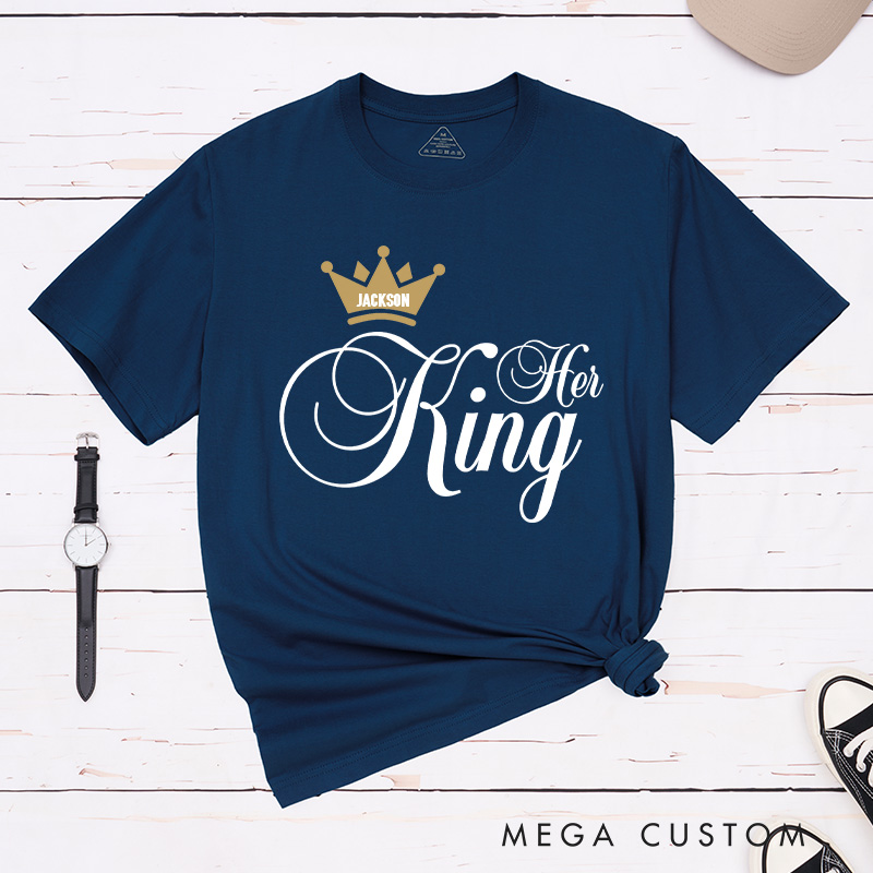 Personalized Couple Her King His Queen with Crown Matching T-Shirt Valentine's Day T-Shirt for Husband Wife Boyfriend Girlfriend Gift for Hubby Wifey