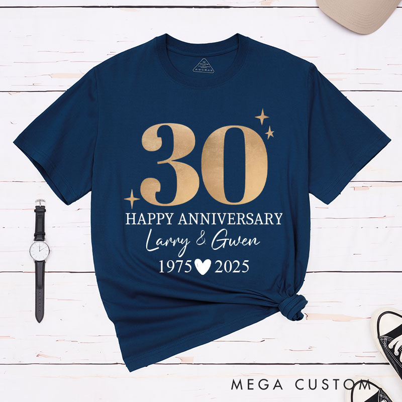 Personalized Fun Couple 30th Anniversary T-Shirt Elegant Golden Celebration 30 Years Anniversary T-Shirt Wife Husband Anniversary Tees
