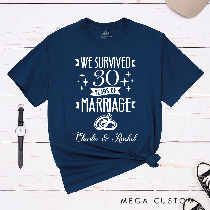 Personalized Couple 30th Anniversary T-Shirt We Survived 30 Years of Marriage Anniversary Funny Wife Husband Anniversary Tees