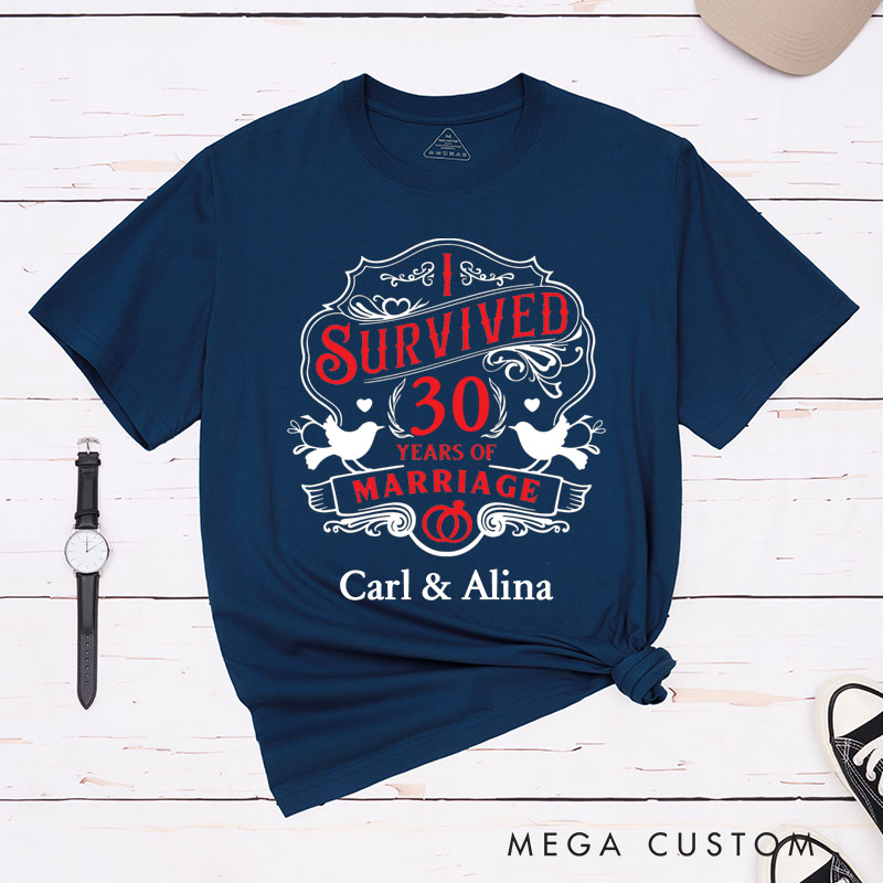 Personalized Couple 30th Cruise Anniversary T-Shirt I Survived 30 Years of Marriage Anniversary Vintage Wife Husband Anniversary Tees