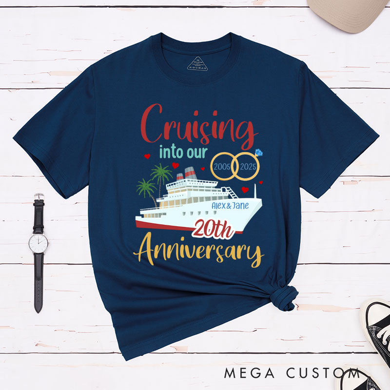 Personalized Couple 20th Cruise Anniversary T-Shirt Cruising into Our 20th Anniversary Shirt Romantic Celebration Anniversary Tees