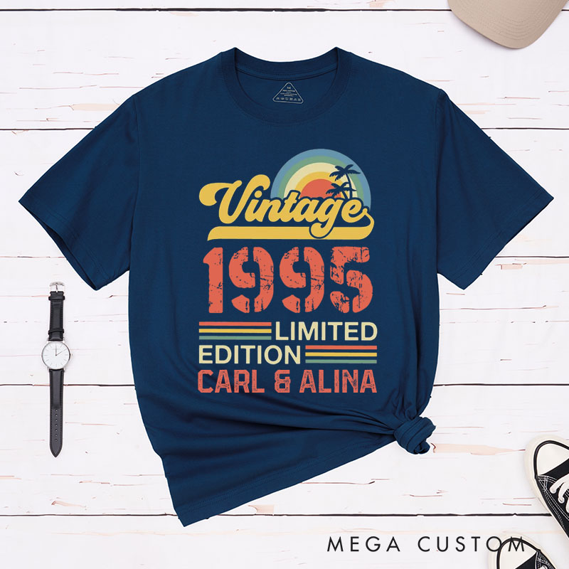 Personalized Couple 30th Cruise Anniversary T-Shirt Vintage 1995 Limited Edition Anniversary Shirt Retro Sunset Anniversary Tees