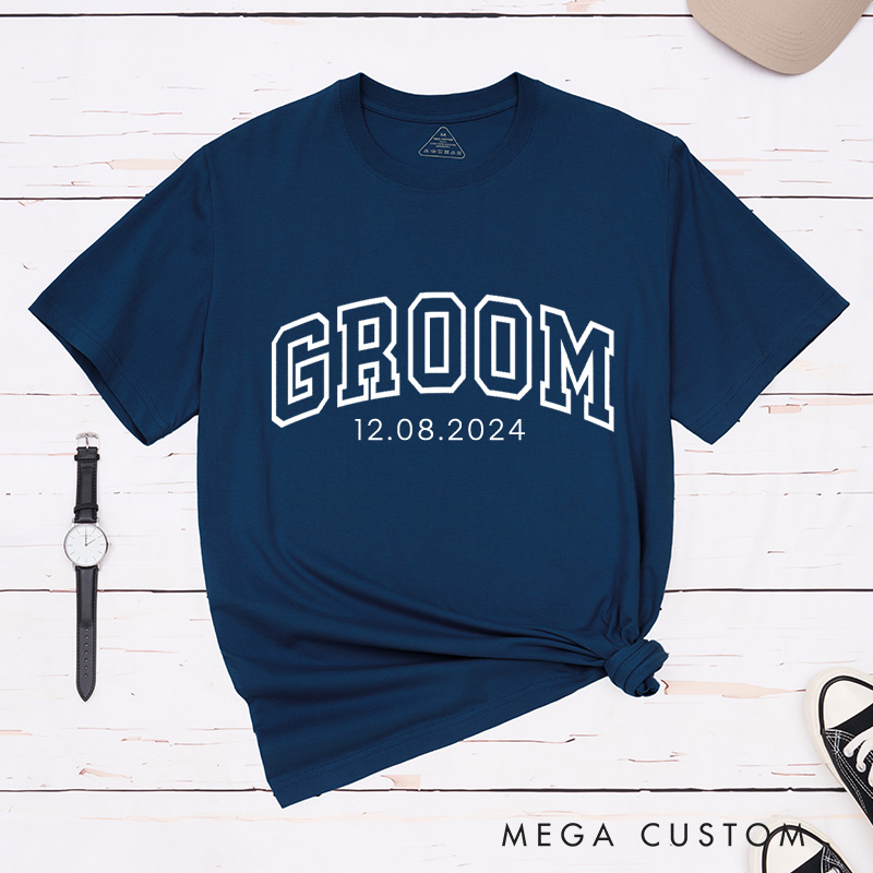 Personalized Varsity-Inspired Bride and Groom with Date Matching Wedding Couple Classic T-Shirt