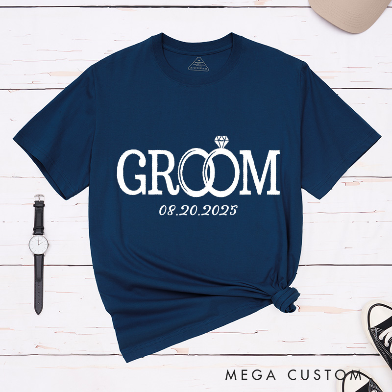 Personalized Elegant Bride and Groom with Rings Matching Wedding Couple Classic T-Shirt