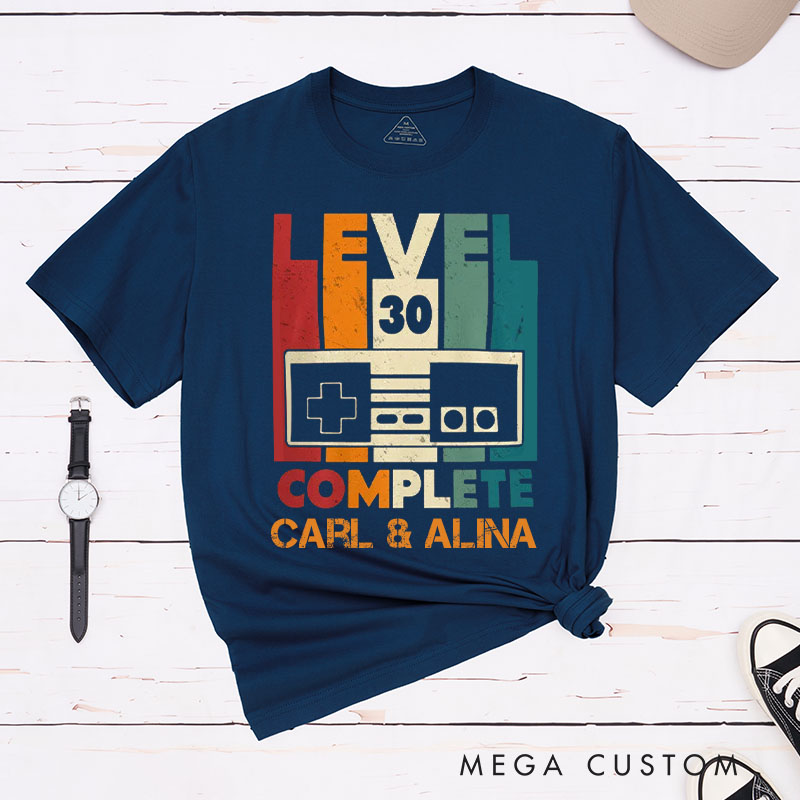 Personalized Couple 30th Anniversary T-Shirt Level 30 Complete Funny Gaming Anniversary Shirt Vintage Couple T-Shirts for Husband Wife
